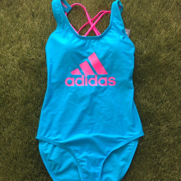 Adidas neon blue one piece swimsuit - Picture 1 of 3
